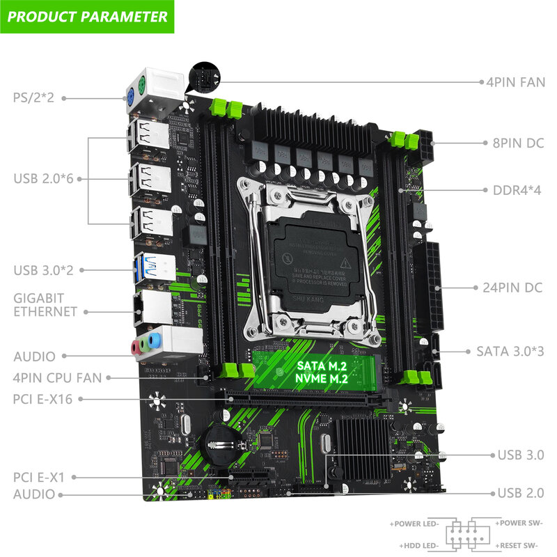 MACHINIST X99 PR9 X99 Motherboard Support LGA 2011-3 Intel Xeon E5 V3&V4 CPU DDR4 RAM SATA/NVME M.2 Slot