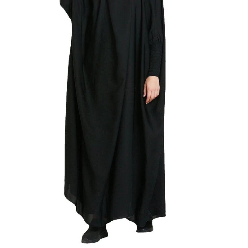 ثوب إسلامي بأكمام طويلة للنساء ، بلون واحد ، عباية مع حجاب بغطاء رأس ، ملابس مقاس واحد ، عباية شاملة ، طقم 2
