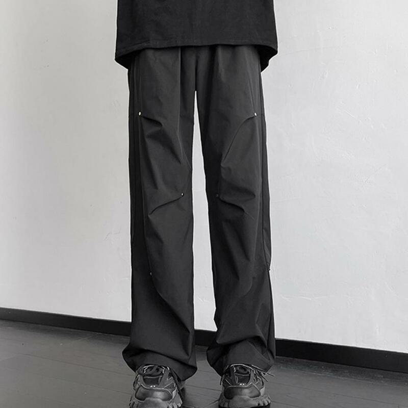 بنطال رجالي بساق مستقيمة مع ديكور برشام ، تناسب فضفاض ، تصميم مقاوم للماء لملابس الشارع أو في الهواء الطلق ، بنطال كارجو أنيق لكل الجنسين