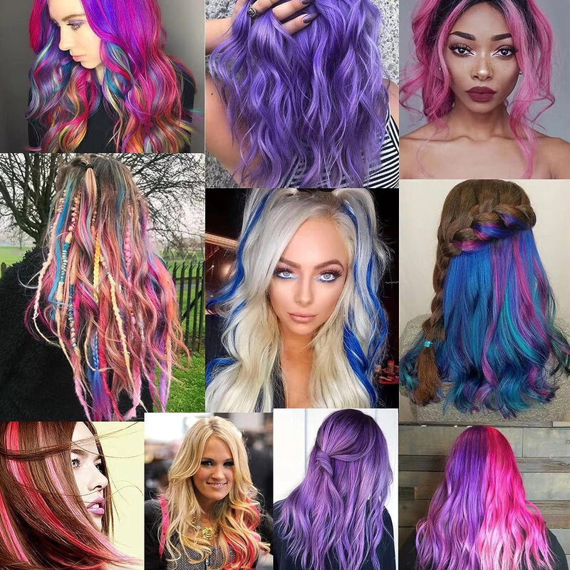 Extensões de cabelo com clipe para meninas, destaques coloridos para festas, postiços sintéticos, multi cores, cabelos lisos, 22 in, 6 pçs/pacote