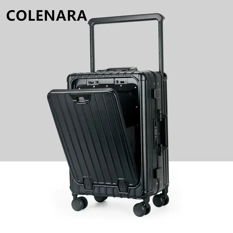 COLENARA koper Laptop 20 inci, koper Laptop bukaan depan bingkai aluminium ABS + PC kotak Boarding