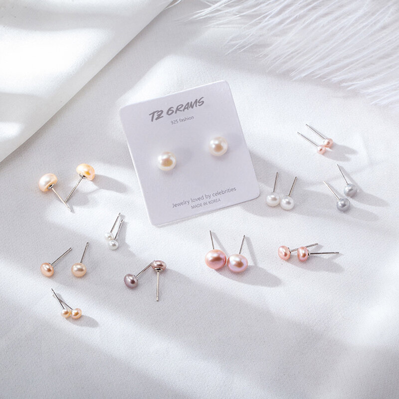 Серьги tzgram, серебряные серьги с 925 натуральным жемчугом, минималистичные элегантные антиаллергенные серьги для поддержания уха невесты, ювелирные изделия для женщин