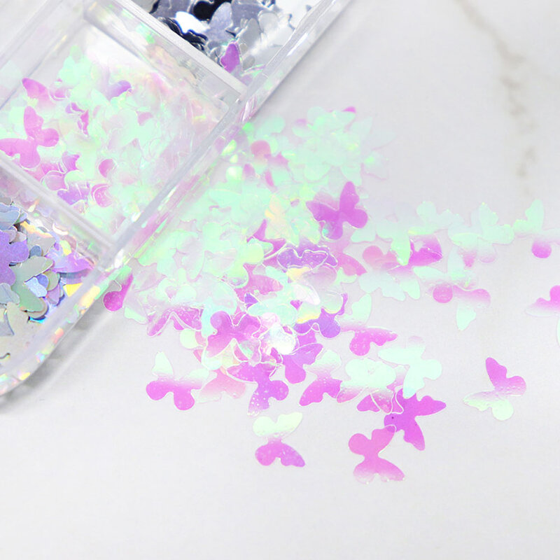 12Grids/Box Holographic Butterfly Nail Sequins Decorations Laser Butterflies Glitter Flakes DIY Nail Supplies For Professionals