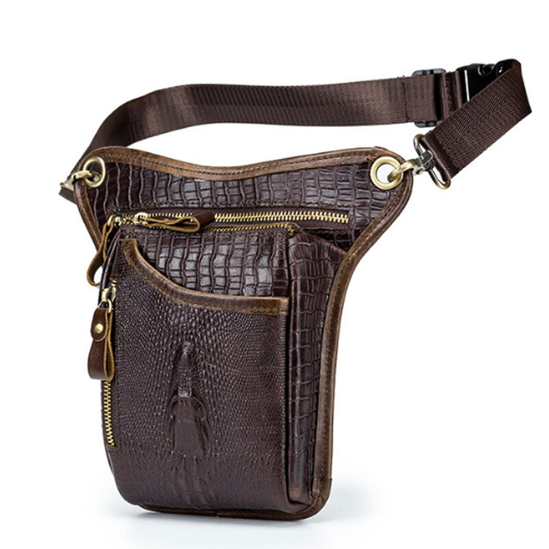 Retro Leather Waist Drop Leg Bag for Men Women Belt Crocodile Outdoor Sports Tactical Motorcycle Pack Shoulder Bag