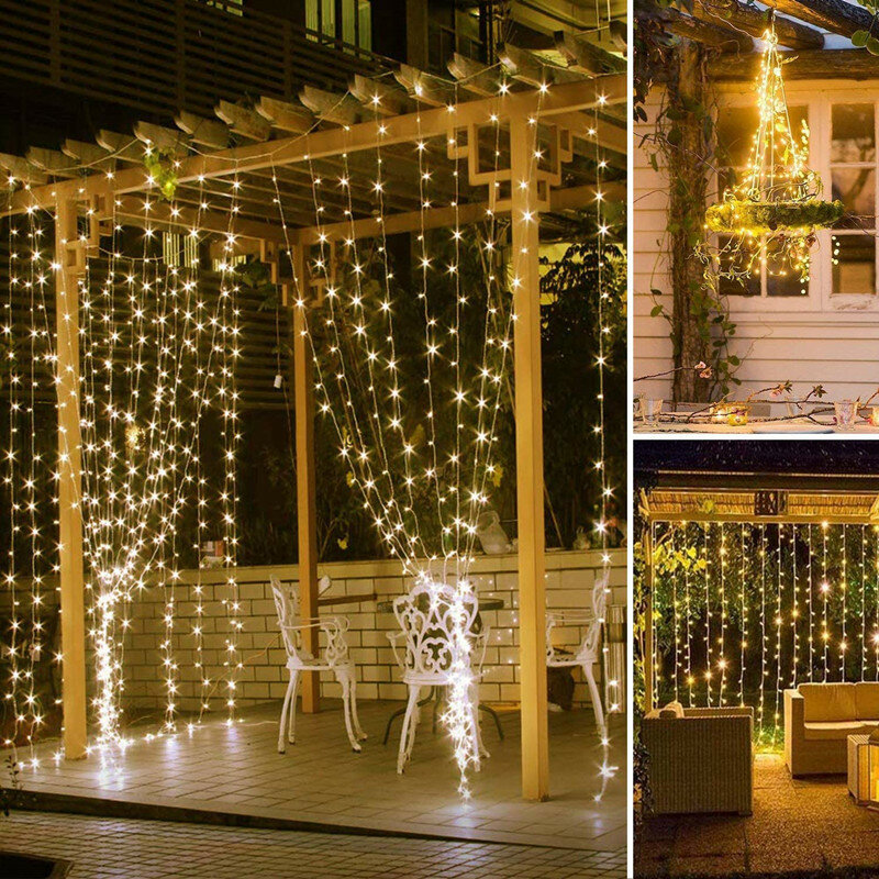 Cortina de luces LED de carámbano, guirnalda de luces de hadas de Navidad, exterior, hogar, boda, fiesta, decoración de jardín, 3M, 6x3M