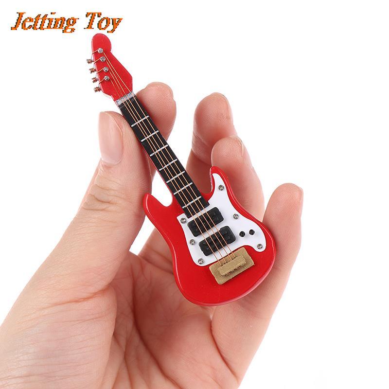 Guitarra elétrica miniatura para crianças, brinquedo ukulele clássico, instrumentos musicais, decoração Dollhouse, 1:12