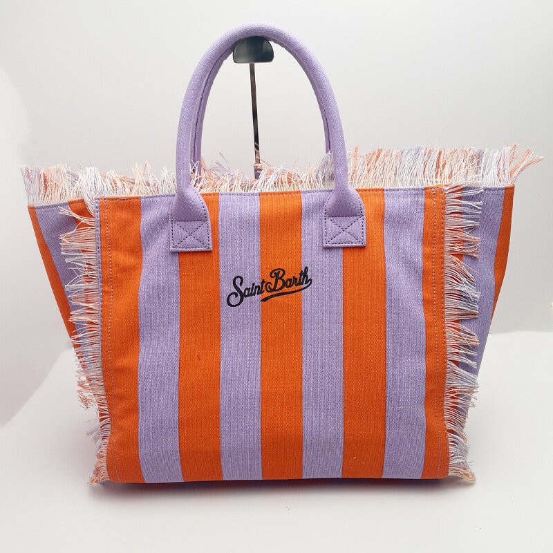 Женская сумка на плечо в европейском и американском стиле, Удобная дорожная клетчатая сумочка ручной работы в полоску с кисточками
