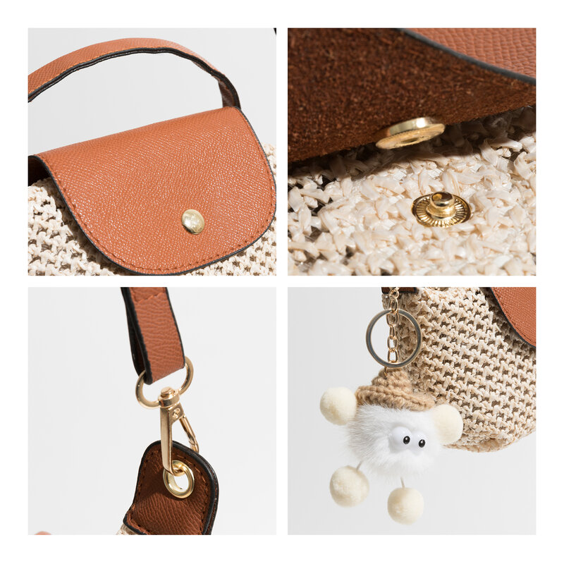 KOKOPEAS Summer Straw Woven Purse Casual Mini Handwoven Woman Crossbody Phone Bag Fashion Travel Satchel Handbag