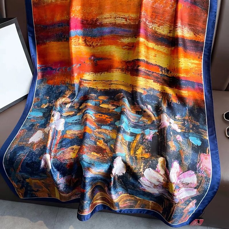 Bufanda de seda de lujo para mujer, chales de Pashmina, envolturas femeninas, Pareo de playa, estolas, Bandana larga de marca de diseñador