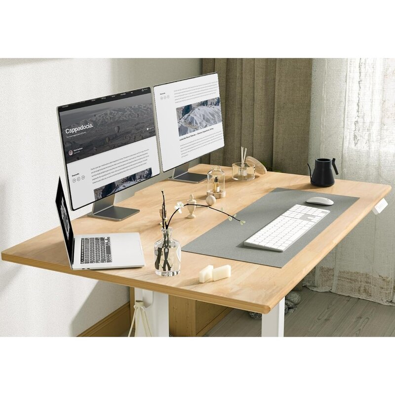 Solid Wood Electric Standing Desk, 48x24 Inches Adjustable Height Stand Up Desk with Whole Piece Desktop, Sit Stand Home，office