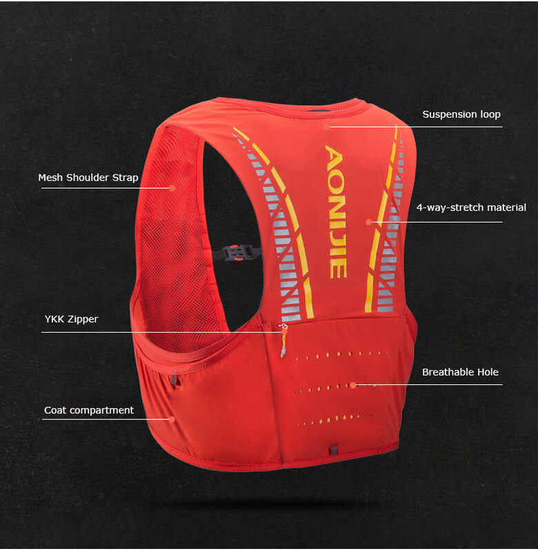 AONIJIE C933S 2022 New Update Outdoor Sports 5L Backpack Hydration Pack Rucksack Bag Vest Harness For Marathon Camping Running