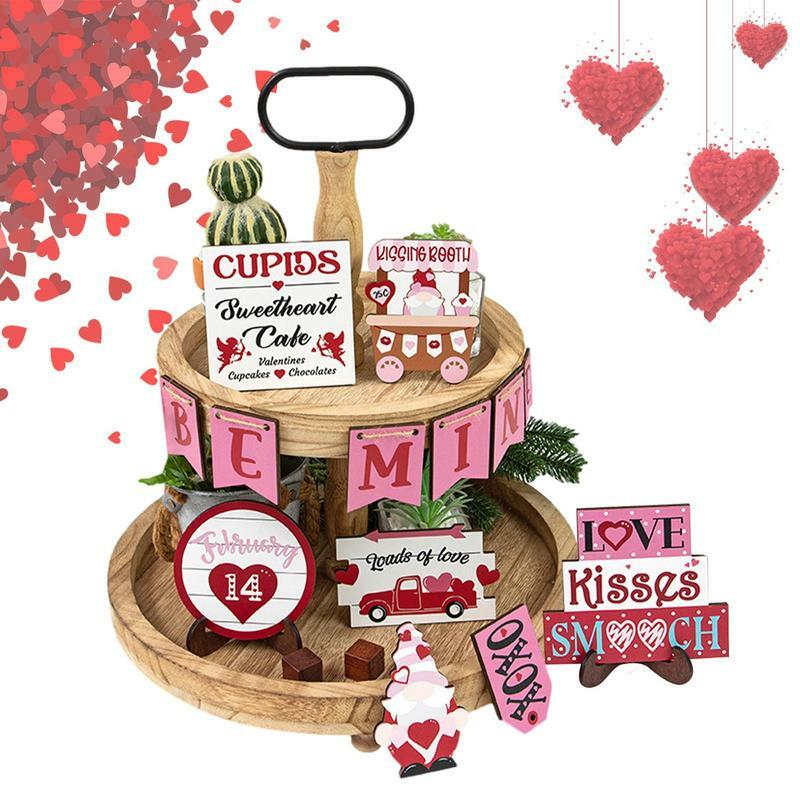 Love Heart Tiered Tray Decor 2024 Romantic Valentine Day Decorations Valentines Wooden Signs Table Decor Romantic Props Wedding