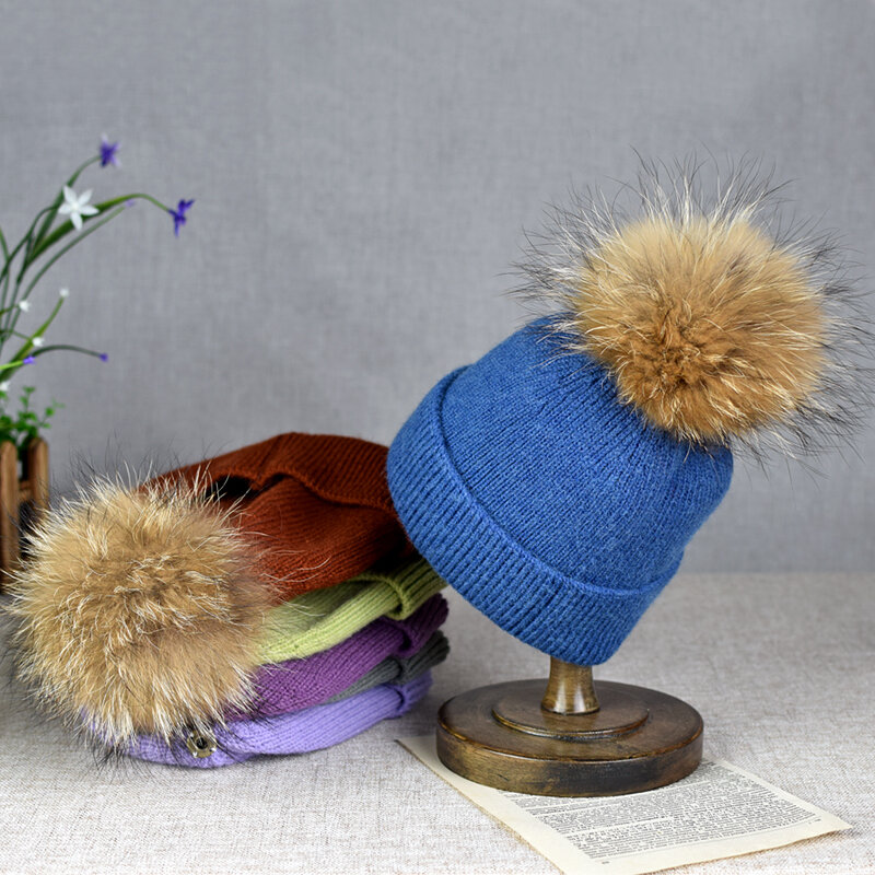 Chapeau d'hiver à pompons en fourrure pour femmes, bonnets pour filles, casquette optique, Skullies, marque féminine