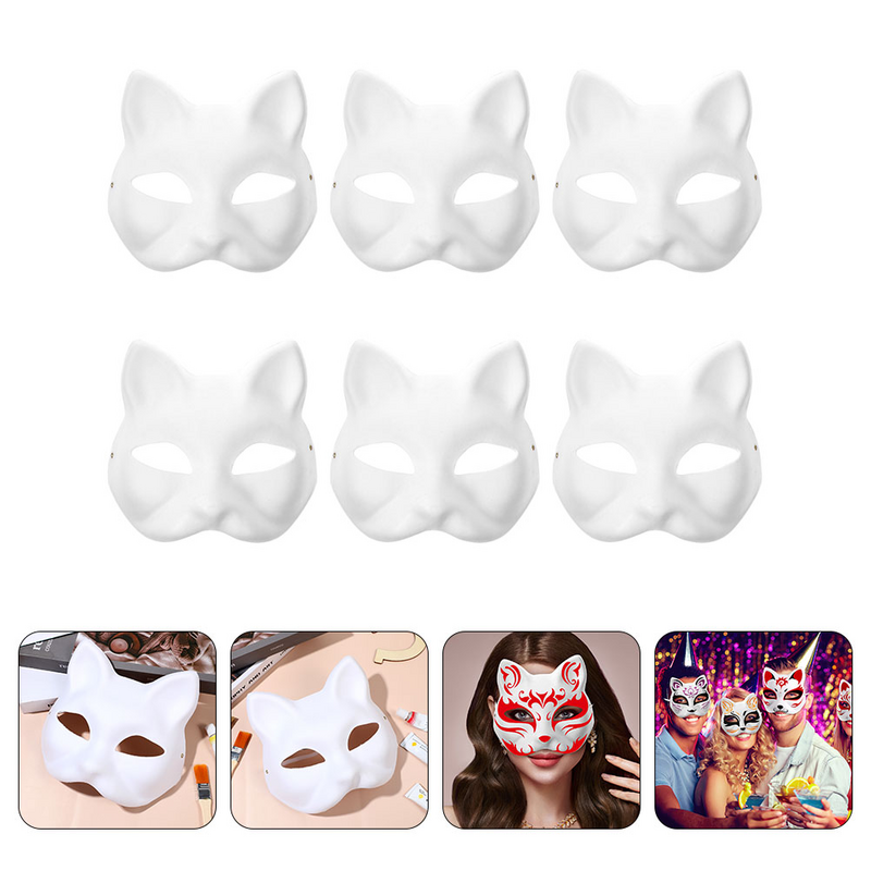 Masques blancs blancs blancs pour fête, masque de Rh, accessoires de performance sur scène, accessoires de maquillage, chat therien animal, 6 pièces