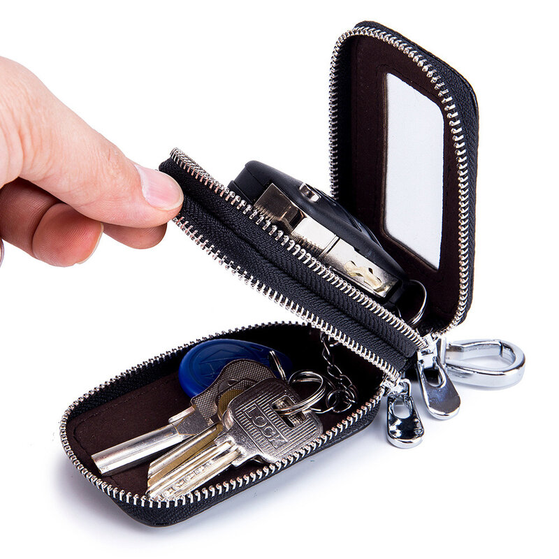 LLavero de cuero genuino para hombre y mujer, bolsa organizadora de llaves de coche, Mini funda portátil para llaves