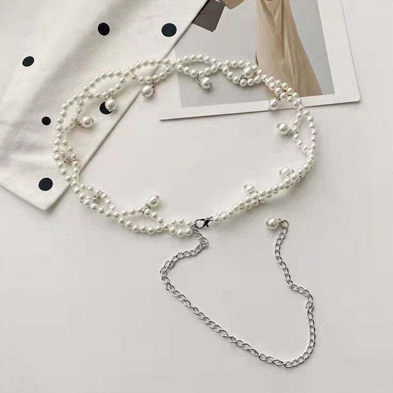 100cm Temperament Elegant Pearl Belt Waist Belt Female Girls Dress Crystal Strap Pearl Wedding Chain Belts Girl Accessories
