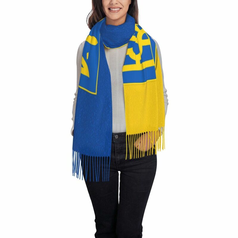 ธงยูเครนยูเครน Tryzub Tassel ผ้าพันคอผู้หญิงนุ่มรักชาติผ้าคลุมไหล่ Lady ฤดูหนาวผ้าพันคอ
