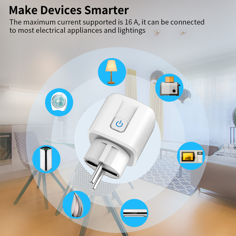SIXWGH-enchufe inteligente para el hogar, toma de corriente con WiFi, 16A, enchufe europeo, Control remoto, temporizador, Monitor de potencia, compatible con voz, Google Home, Alexa
