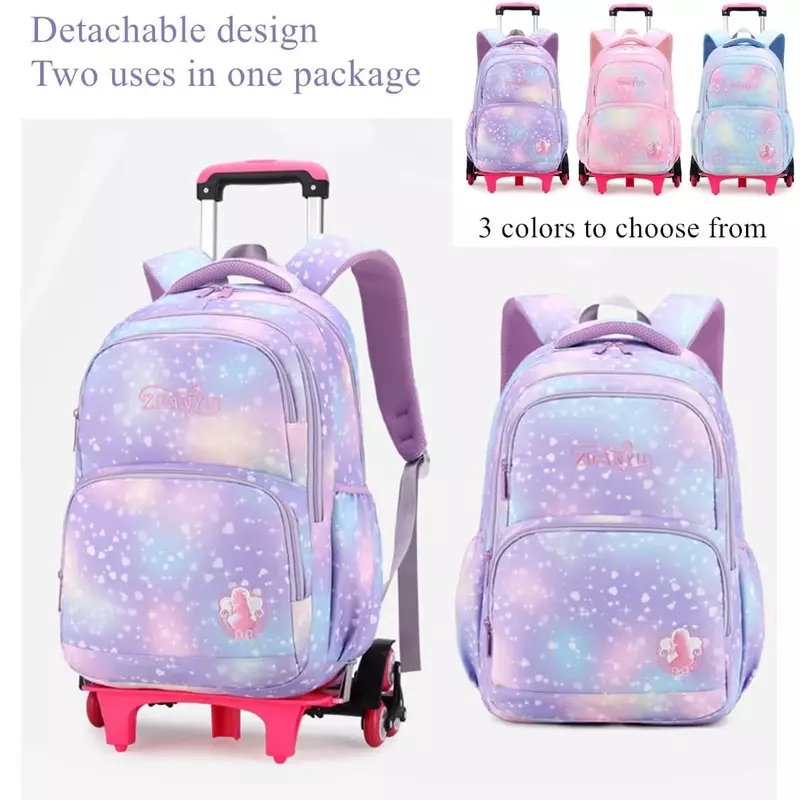 Детский рюкзак на колесиках для девочек, сумка на колесиках для студентов, милый школьный ранец на колесиках для девочек