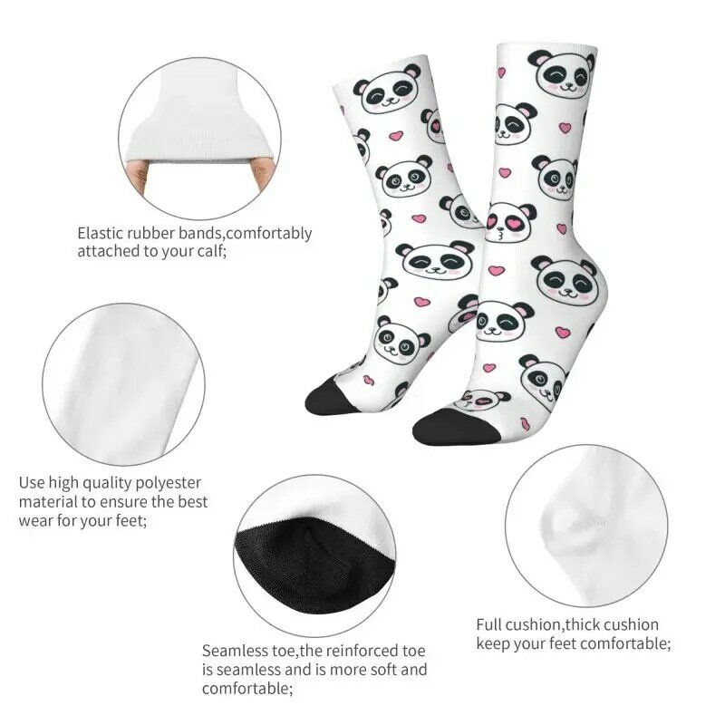 Panda Bears And Hearts Mens Crew Socks Unisex Fashion 3D Printed Cartoon Socks