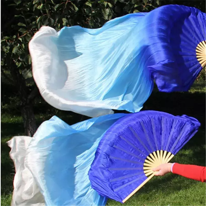 100% Silk 150cm Gradient Color Female Belly Dance Fan Veils Silk Bamboo Fan Performance Prop Pink Purple White