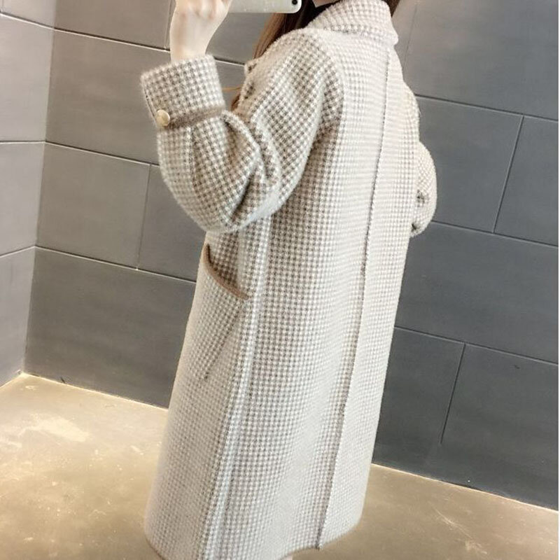 Imitacja mrugnięcia aksamitnego płaszcza w dziergany sweter 2023 jesienno-zimowa modne damskie wełniane płaszcz luźna płaszcz z rękawami z latarnią