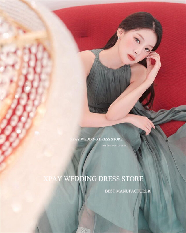 Xpay elegant o Hals Korea Chiffon Abendkleider Fotos schießen Hochzeit Gast Ballkleid ärmellose Bänder Geburtstag Abendkleid