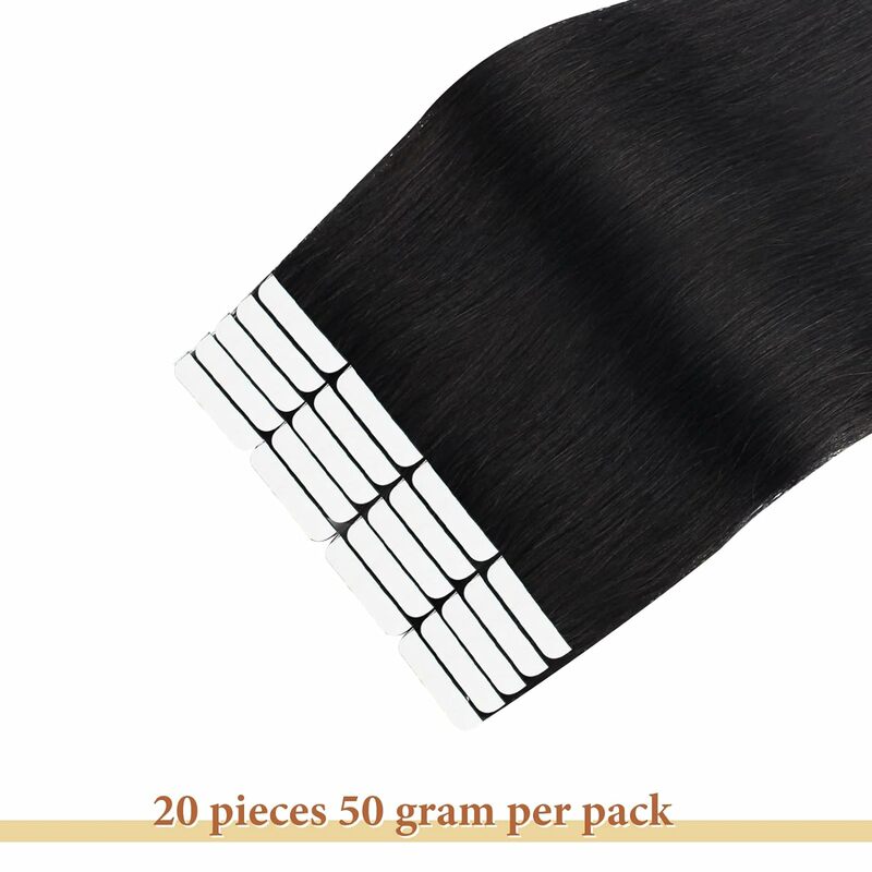 Tape in Hair Extensions Human Hair 20Pcs Straight 100% Remy Hair Natural Black Seamless Invisible Skin Weft Extensions For Woman