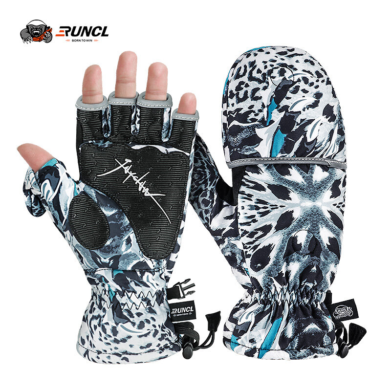 RUNCL zimowe rękawice wędkarskie ciepłe rękawiczki bez palców z 3M Thinsulate rękawiczki mężczyźni kobiety rękawice narciarskie do lodu wędkarstwo polowanie