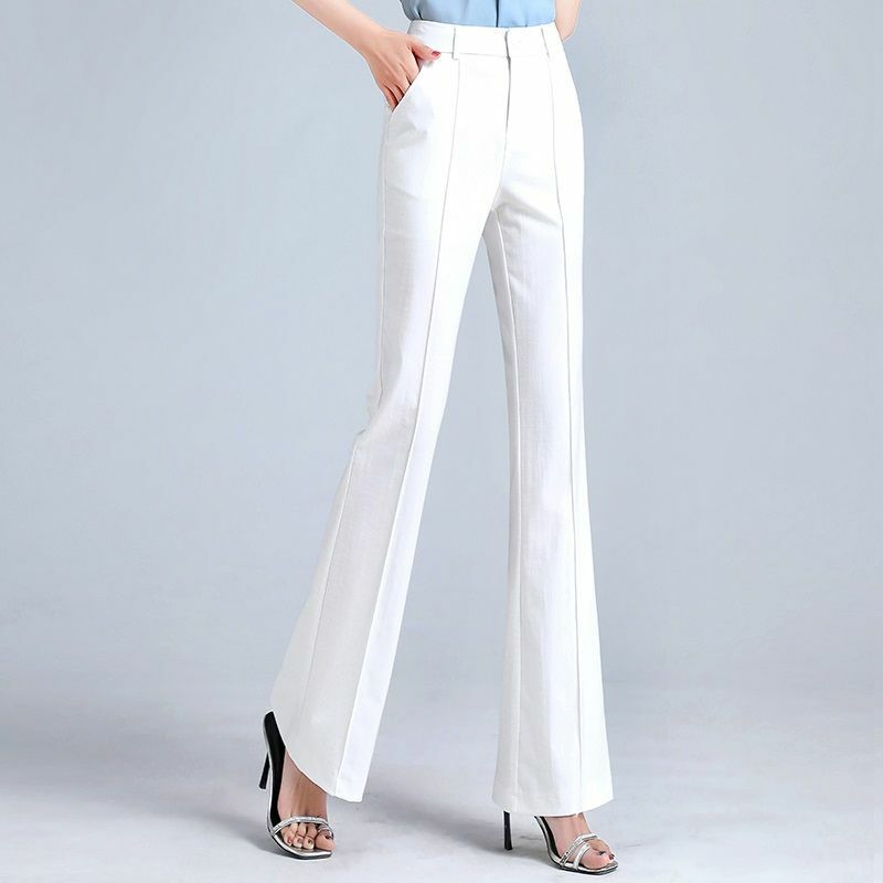 Biurowa damska biała wyszczuplająca strój biznesowy spodnie Flare wiosna jesień odzież damska wszechstronna moda na co dzień spodnie z wysokim stanem