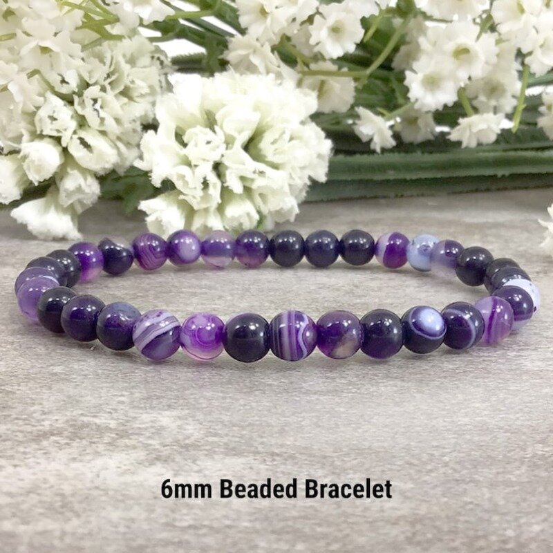 Purple Agate Beaded Bracelet Handmade Healing Balancing Stretchy Gem Bracelet Holiday Gift For Women Men 4mm 6mm 8mm 10mm 12mm