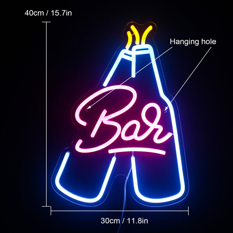 Bar Neon Sign LED Lights Home Bars Party Hanging USB Art Wall Lamp Estetyczna dekoracja pokoju Rozświetlony znak Logo Bar Akcesoria