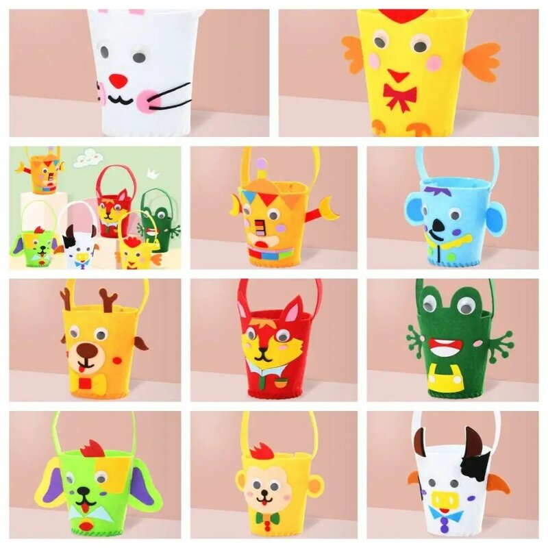 Storage Bucket Non-Woven Fabric DIY Handbag Non-Woven Fabric Animal Kids Educational Toys DIY Material Colorful