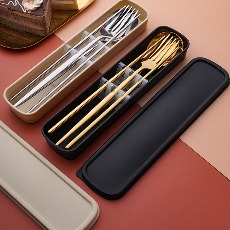 Pratico Set di posate in acciaio inossidabile posate in tre pezzi per gli studenti di lavorare bacchette da viaggio cucchiaio e forchetta set da pranzo
