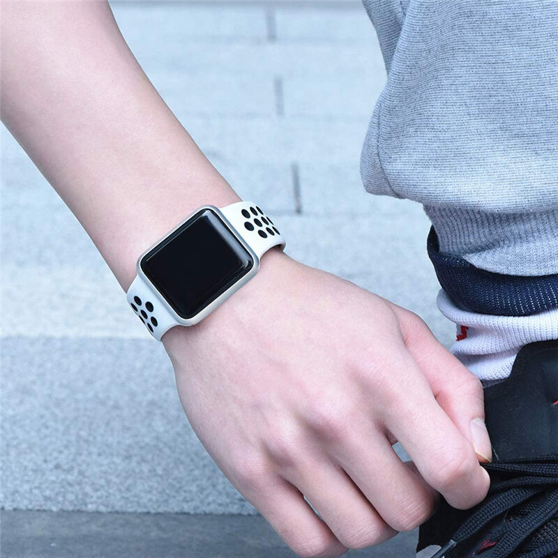 Pulseira de Silicone para Apple Watch Band, Pulseira Respirável, iWatch Series 6, 5, 4, 3, SE Ultra, 8, 7, 45mm, 41mm, 49mm, 44mm, 42 milímetros, 40 milímetros, 38 milímetros