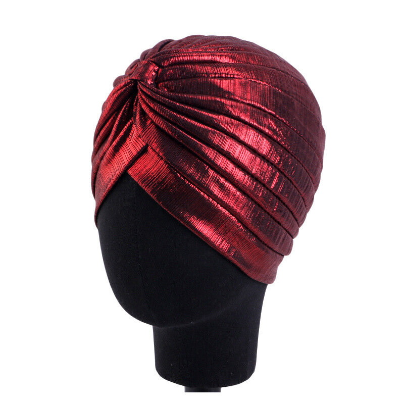 Turban métallique pour la tête, bandeau de sauna, bandana, casquette Hijab, foulard musulman pour chimio, document or et argent