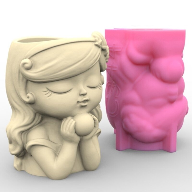 Wishing Girl Flower Pot Silicone Mold Resin Mould DIY Succulent Planter Molds Drop Shipping