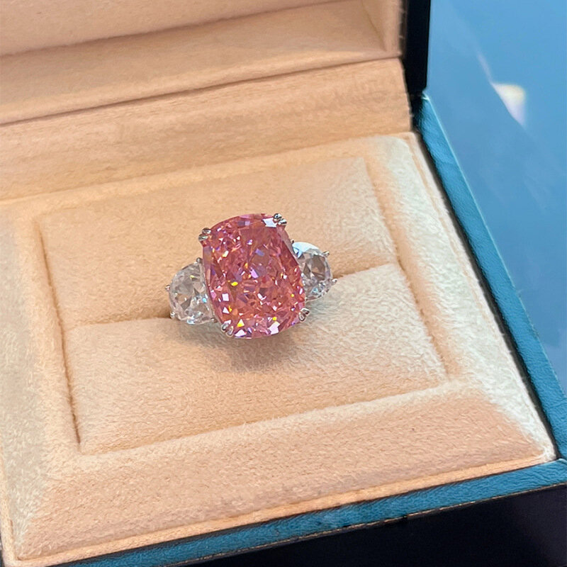 แหวนสีชมพูสุดคลาสสิกแหวนเซอร์โคเนียไดอะแมนท์สำหรับงานแต่งงานเครื่องประดับสำหรับผู้หญิง