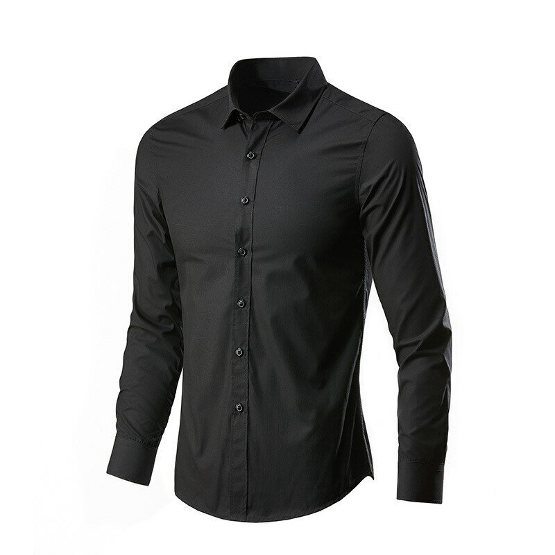 Four Seasons Men's Plain Color Simple Long Sleeve Casual Suit Shirt Slim Fit Fashion Business Plus-Size Social Must-Have