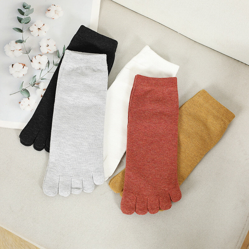 5Pairs Women's Frilly 5 Finger Socks Set Korean Style Tube Socks Female Ladies Cute Things Toe Cotton Socks