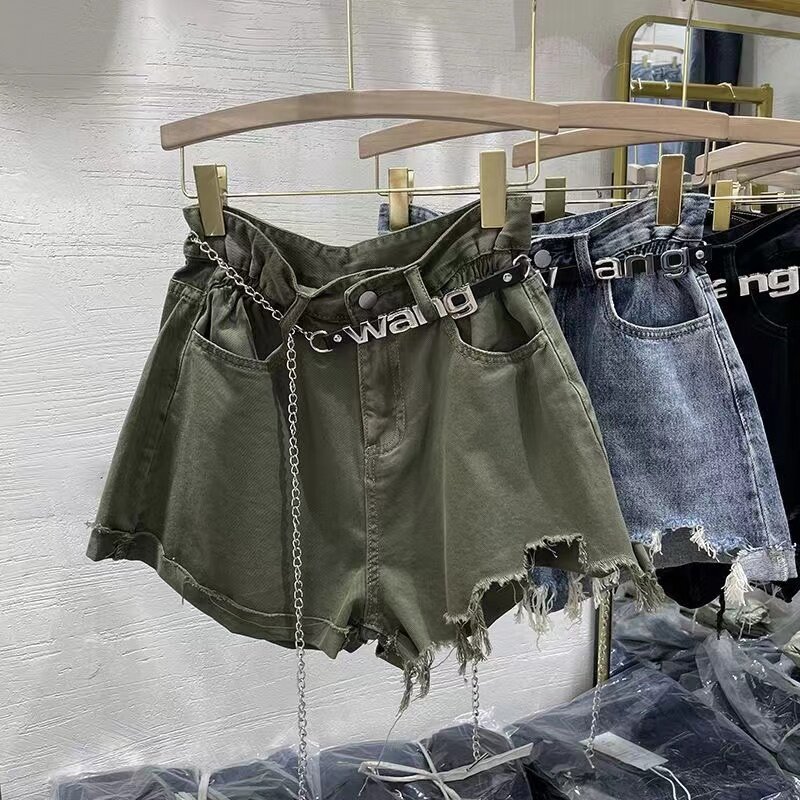 Американские популярные шорты для девушек, дизайнерские нестандартные джинсовые шорты с завышенной талией, женские шикарные летние свободные нишевые Широкие штаны с необработанным краем
