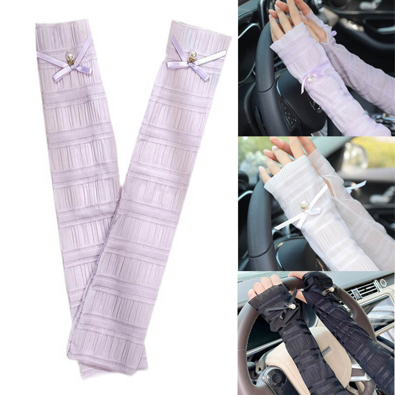 1 Pair Women's Summer Lace Sleeve Driving Gloves Elegant Long Fingerless Arm Sleeve for Female Sunscreen Cycling Cooling Gloves