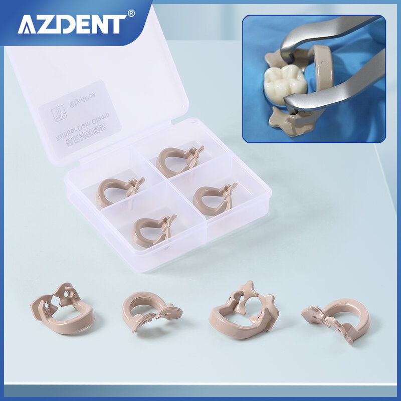 AZDENT 4PCS Dental Rubber Dam Clamps Dam Rubber Barrier Clip Resin Materials Autoclavable 134℃ Dentist Tools Dental Lab Tool
