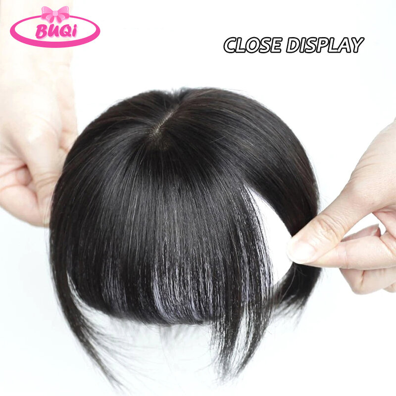 BUQI-flequillo de pelo Natural sintético para mujer, flequillo lateral, parte media 3D, postizo falso con Clip, extensiones invisibles
