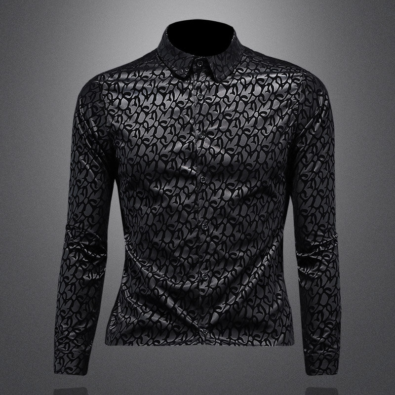 Marca de luxo camisa de manga comprida masculina, slim fit, casual, roupa de negócios, boutique, tecido de alta qualidade, novo