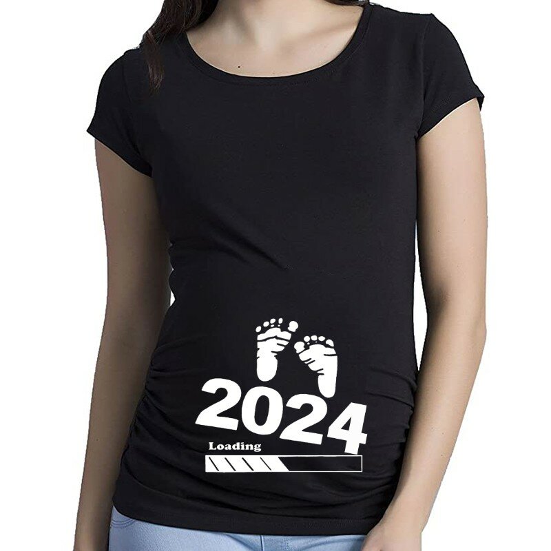 Kobiet w ciąży ubrania dla kobiet w ciąży dla dzieci, z nadrukiem w ciąży śmieszny T-shirt lato topy ciążowe ciąży ogłoszenie nowe dziecko Tee