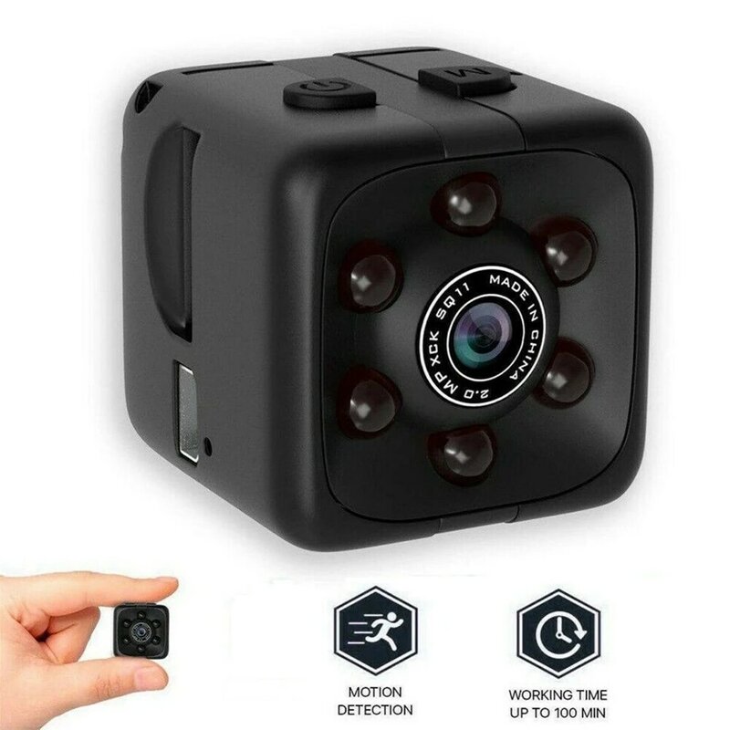 SQ11 720P كاميرا صغيرة لاسلكية الأمن كاميرا ويب مستشعر الأشعة تحت الحمراء للرؤية الليلية كشف الحركة تسجيل الفيديو كاميرا دعم TF بطاقة