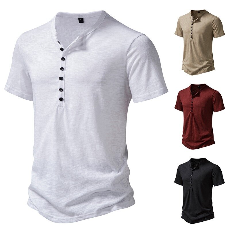 Летняя новая мужская повседневная модная универсальная льняная хлопковая легкая футболка с коротким рукавом