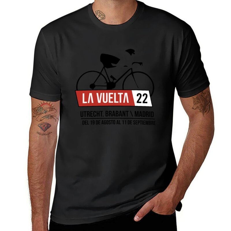 Kaus bersepeda Vuelta a Espa?a 2022 kaus katun pria ukuran besar putih anak laki-laki