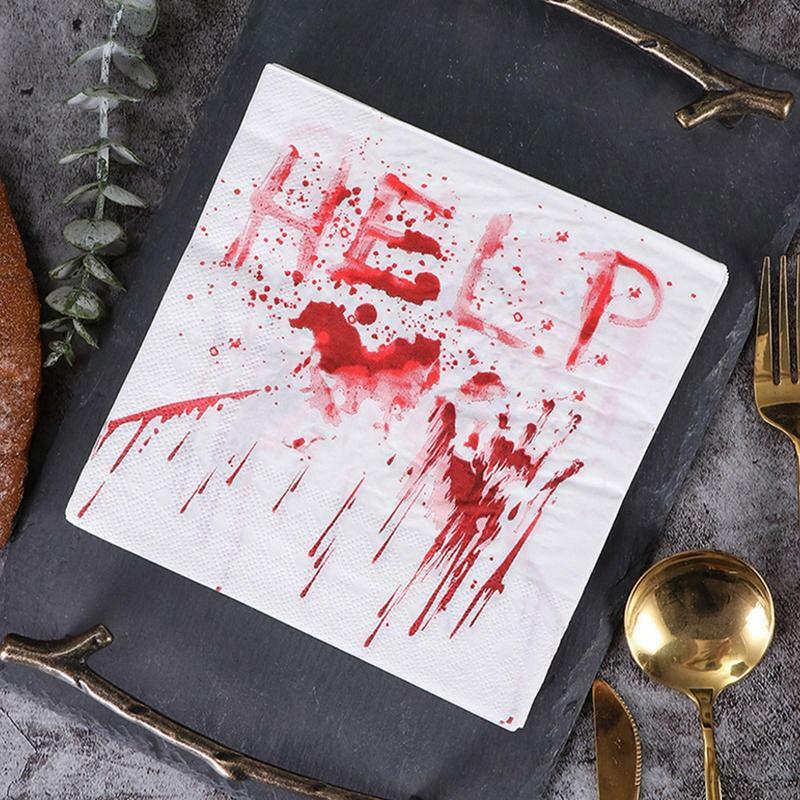 Halloween Party Napkins HELP Printed Dinner Paper Party Bloody Horror Props Highly Absorbent Decorative For Home Party Supplies